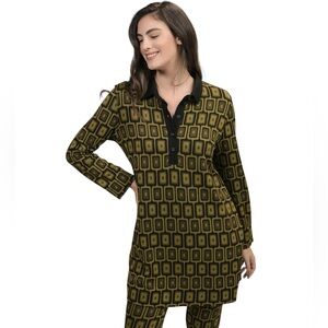 Alembika Elegant Black and Gold Geometric Long Sleeve Tunic